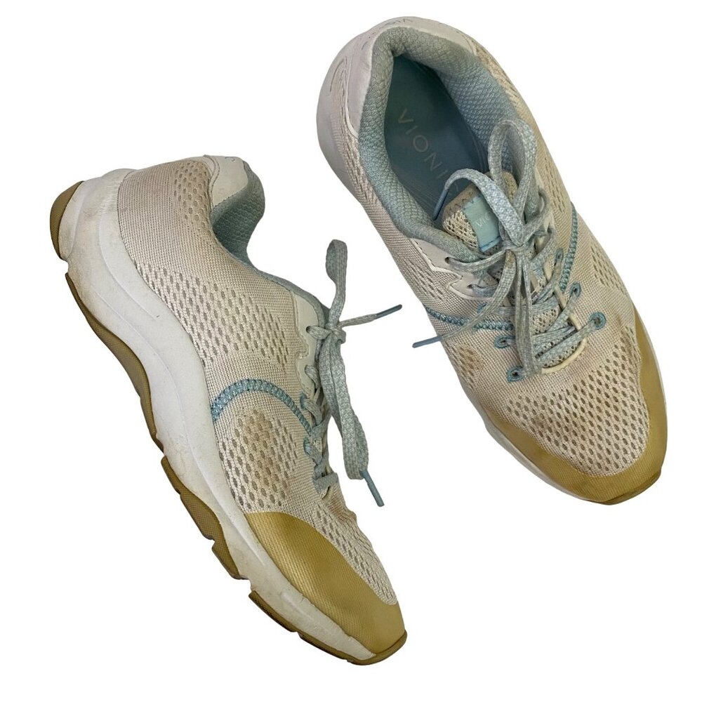 Vionic 335 Emerald 9030 White Blue Lace Up Knit Sneakers Shoes Womens 7